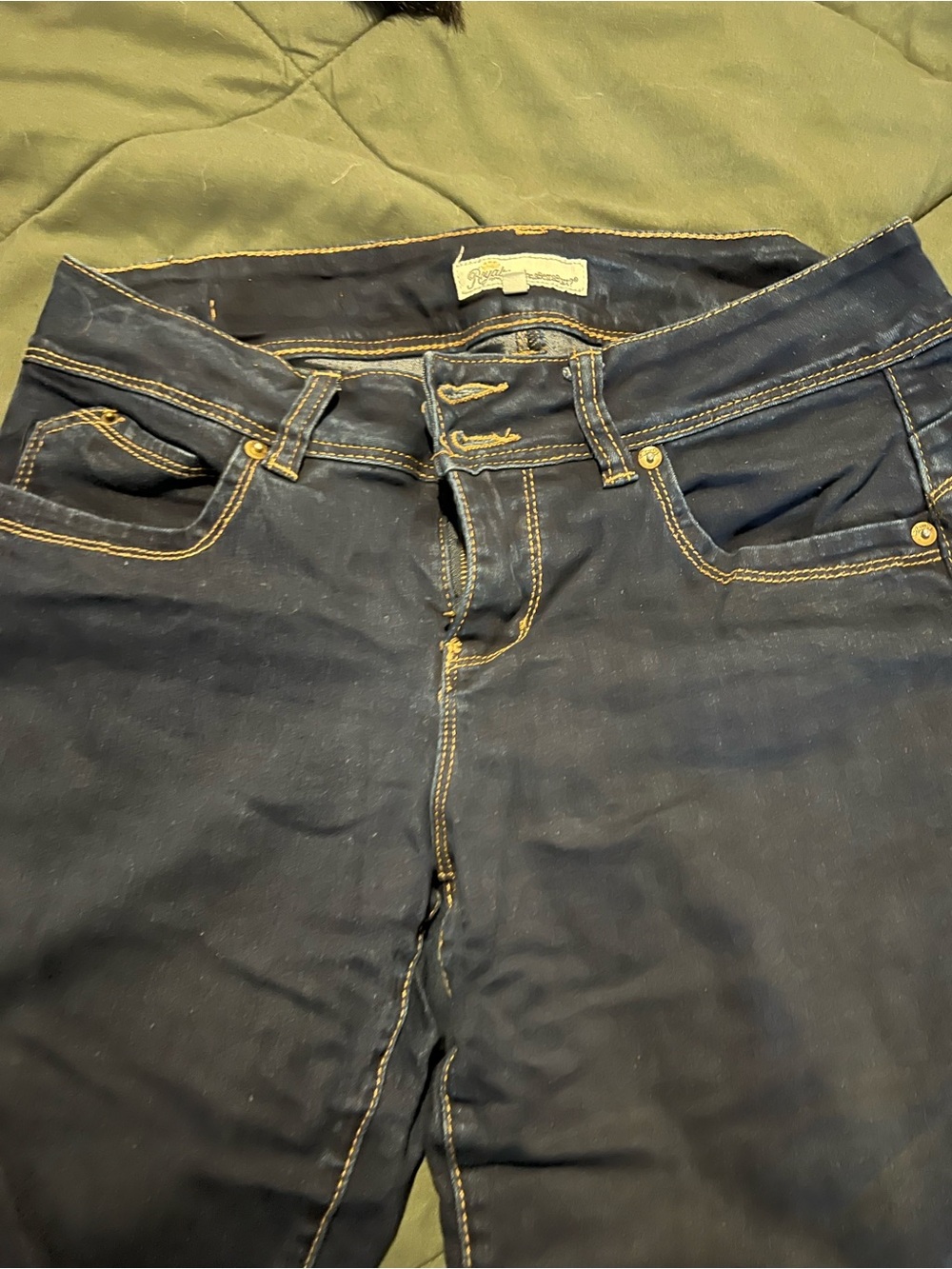 Royalty For Me Dark Blue Skinny Jeans with Yellow Contrast Stitching